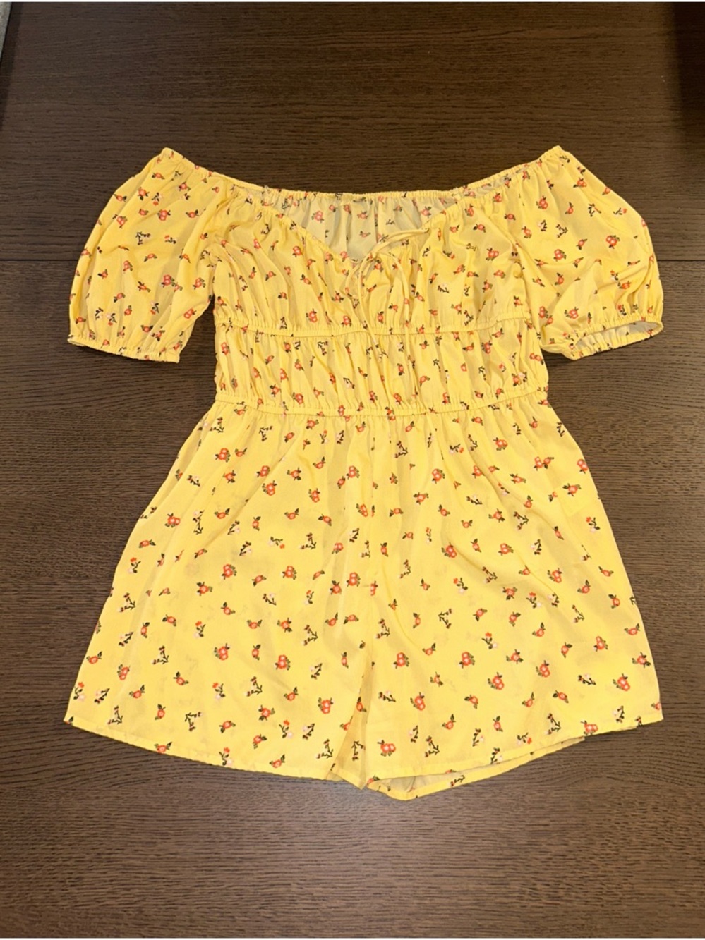 Influence yellow floral short romper off the shoulder puffed sleeves Size 10 M